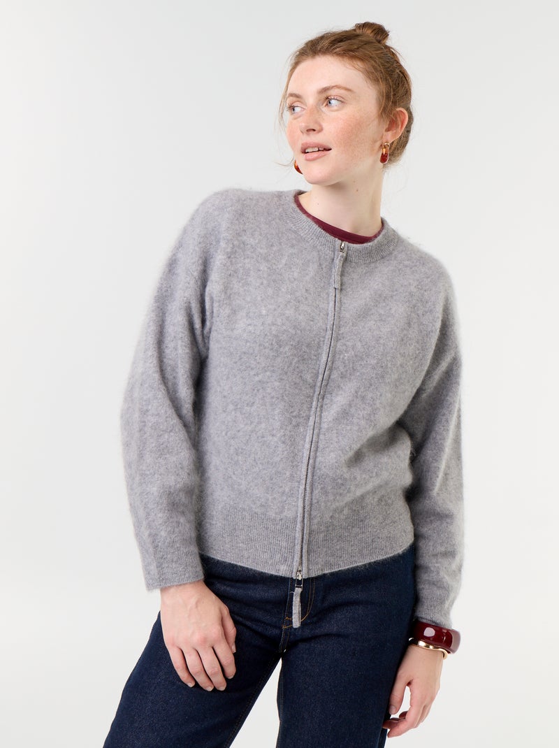 Cardigan con zip 100% lana - Premium Grigio - Kiabi