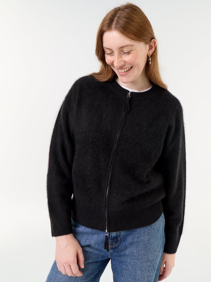 Cardigan con zip 100% lana - Premium Nero - Kiabi
