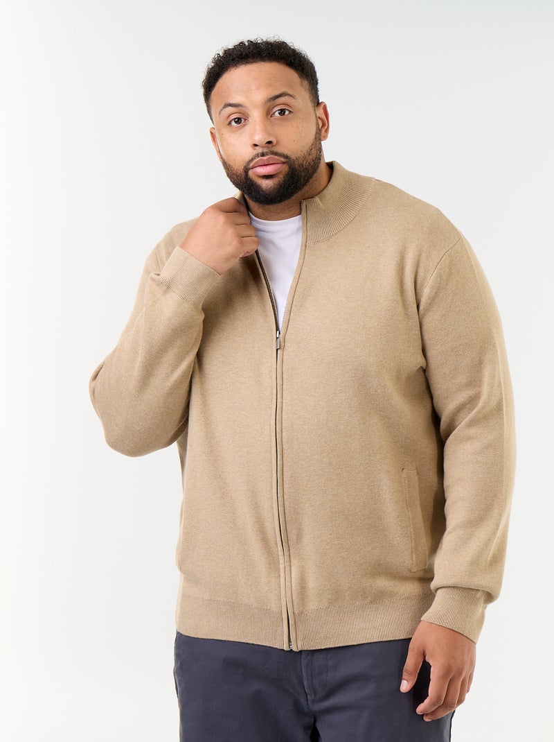 Cardigan con zip a collo alto Beige - Kiabi