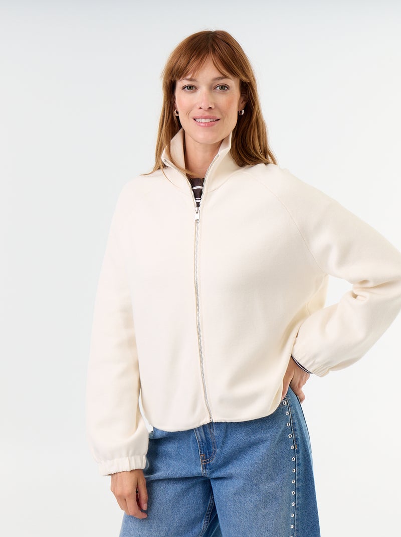 Cardigan con zip a collo alto Beige - Kiabi