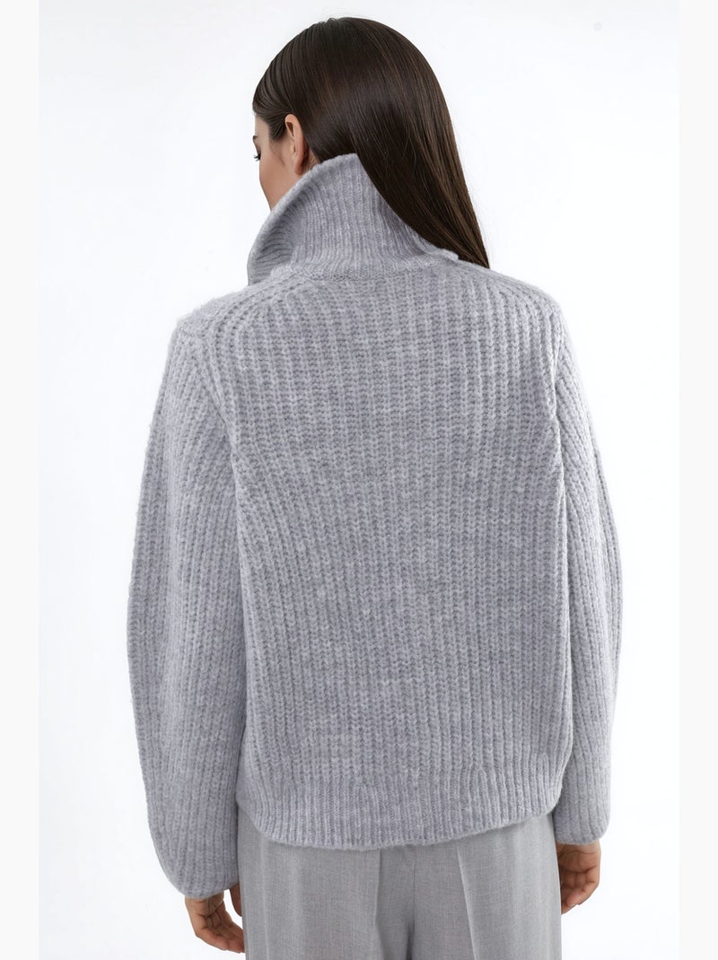 Cardigan con zip a collo alto in maglia spessa testurizzata hiccup Grigio chiaro - Kiabi