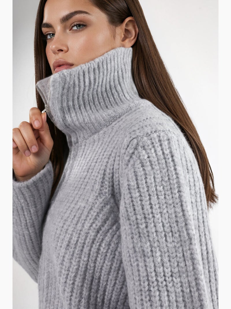 Cardigan con zip a collo alto in maglia spessa testurizzata hiccup Grigio chiaro - Kiabi
