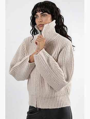 Cardigan con zip a collo alto in maglia spessa testurizzata hiccup
