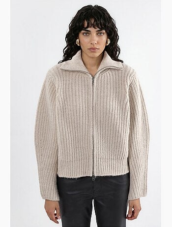 Cardigan con zip a collo alto in maglia spessa testurizzata hiccup