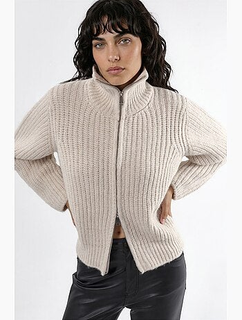 Cardigan con zip a collo alto in maglia spessa testurizzata hiccup