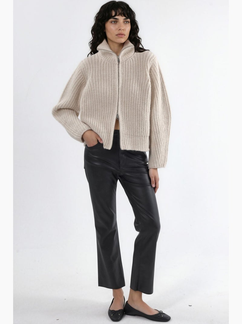 Cardigan con zip a collo alto in maglia spessa testurizzata hiccup Sabbia - Kiabi