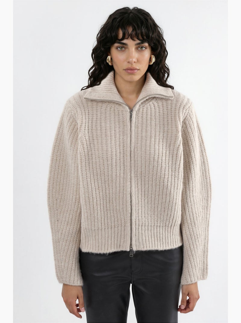 Cardigan con zip a collo alto in maglia spessa testurizzata hiccup Sabbia - Kiabi