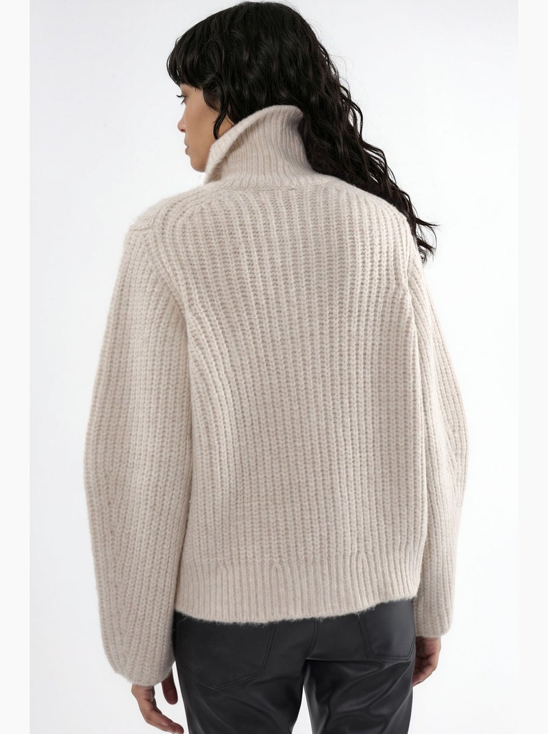 Cardigan con zip a collo alto in maglia spessa testurizzata hiccup Sabbia - Kiabi