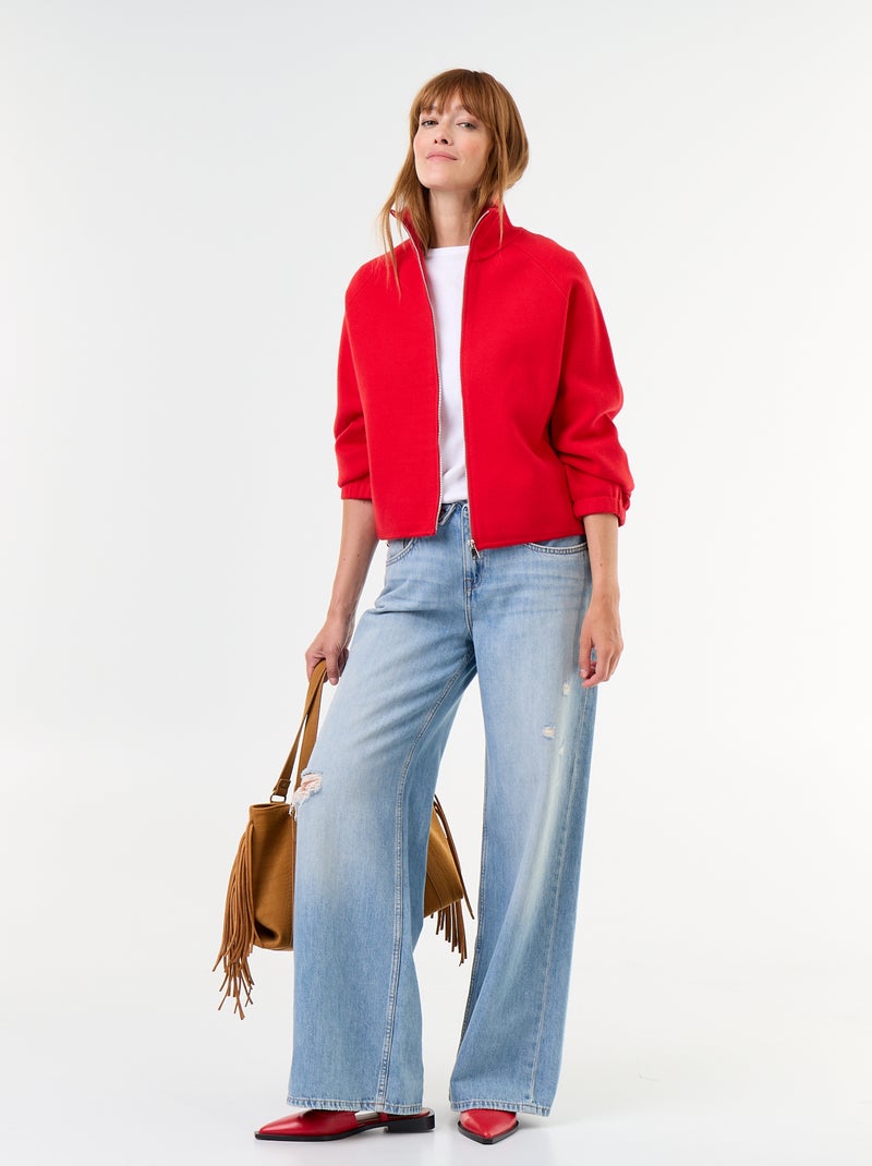 Cardigan con zip a collo alto Rosso - Kiabi