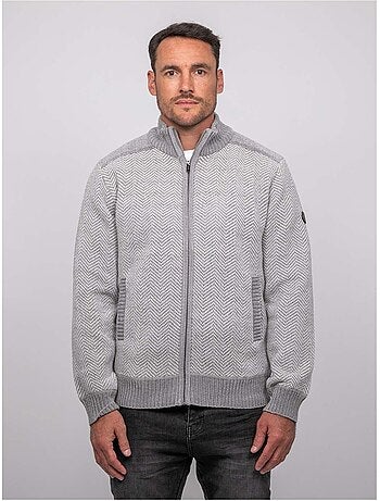 Cardigan con zip a motivo spigato lenidico