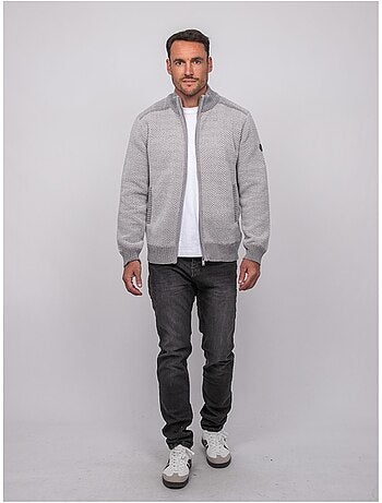Cardigan con zip a motivo spigato lenidico