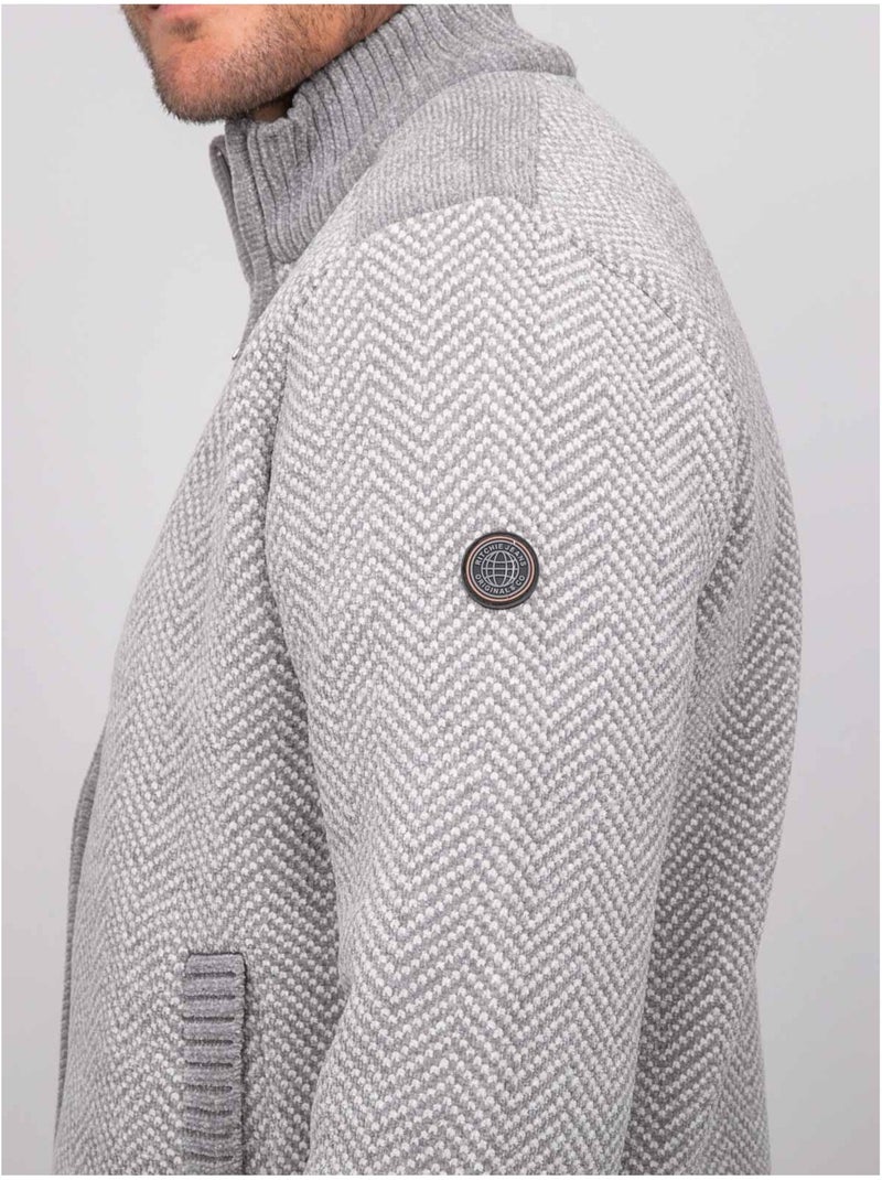 Cardigan con zip a motivo spigato lenidico Grigio - Kiabi