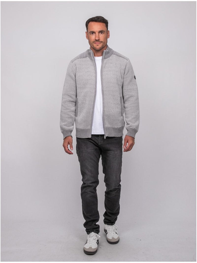 Cardigan con zip a motivo spigato lenidico Grigio - Kiabi