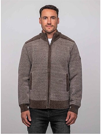 Cardigan con zip a motivo spigato lenidico