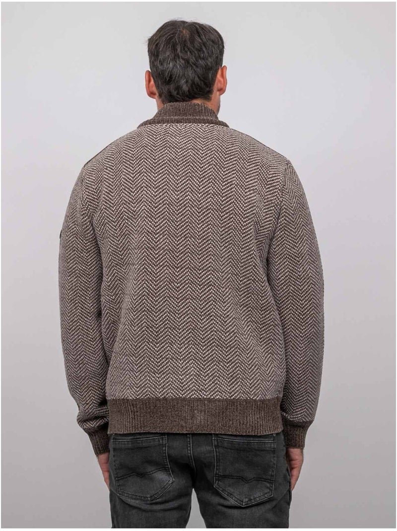 Cardigan con zip a motivo spigato lenidico Marrone - Kiabi