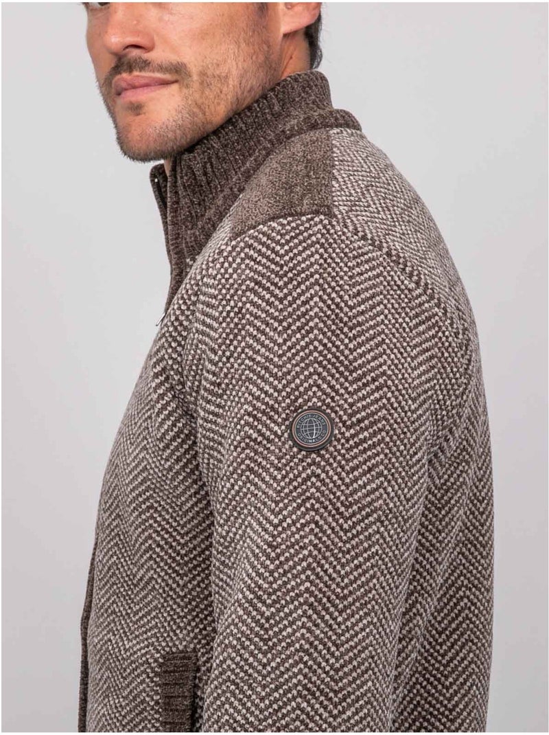 Cardigan con zip a motivo spigato lenidico Marrone - Kiabi