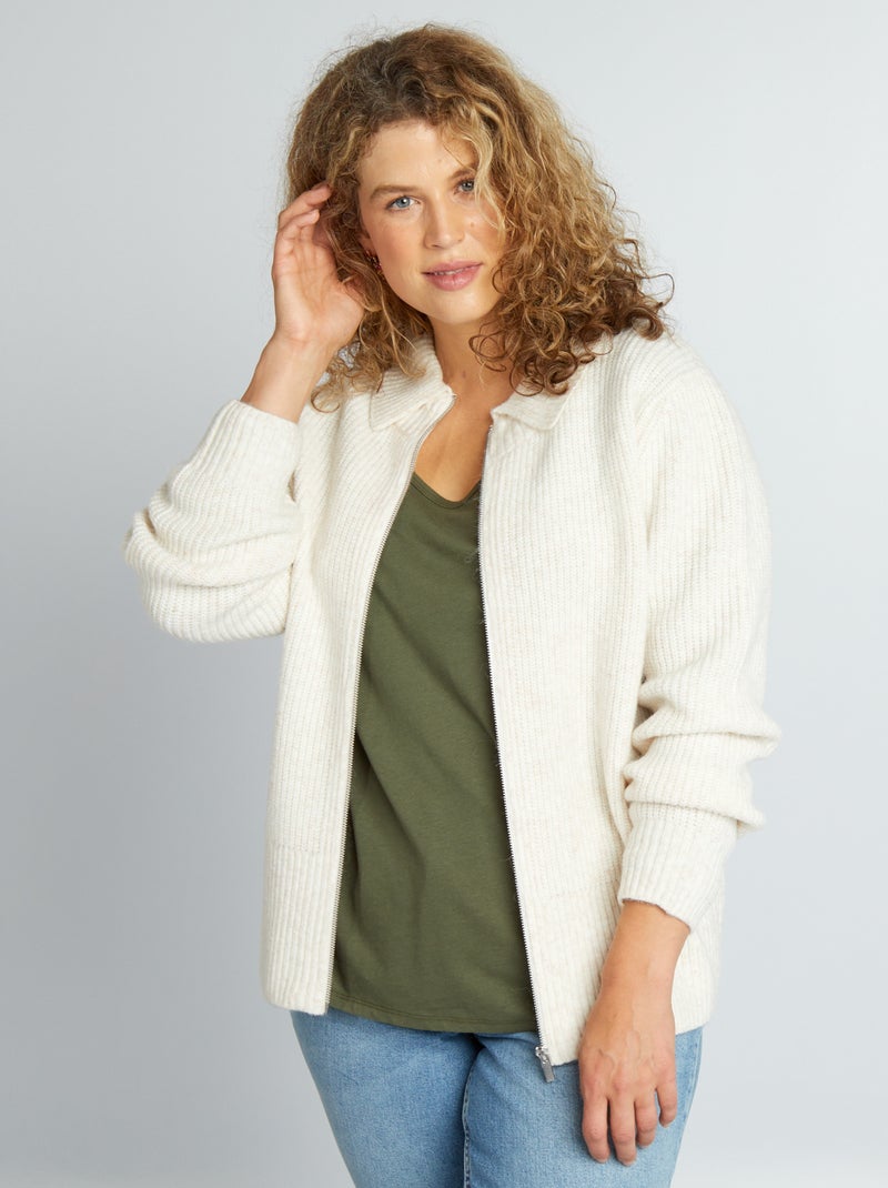 Cardigan con zip collo alto BEIGE - Kiabi