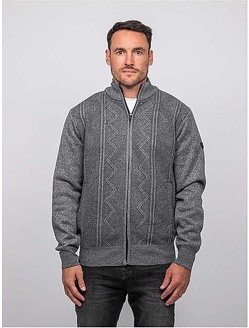 Cardigan con zip, collo alto e motivo geometrico lideral