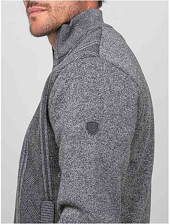 Cardigan con zip, collo alto e motivo geometrico lideral