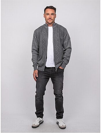Cardigan con zip, collo alto e motivo geometrico lideral