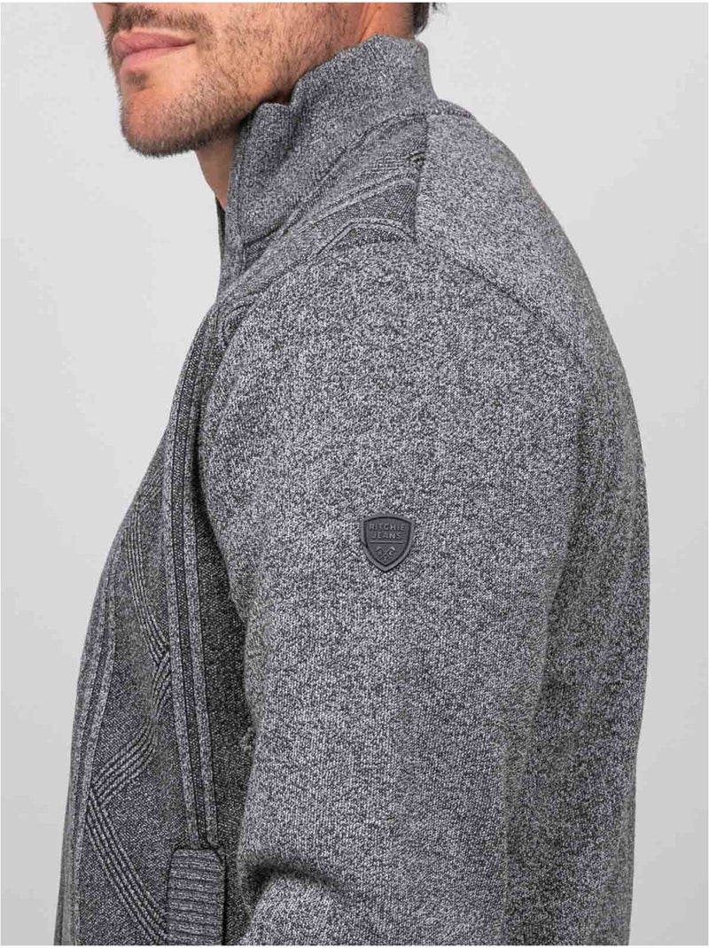 Cardigan con zip, collo alto e motivo geometrico lideral Grigio - Kiabi