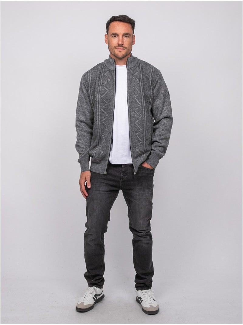 Cardigan con zip, collo alto e motivo geometrico lideral Grigio - Kiabi