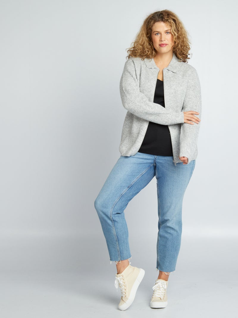 Cardigan con zip collo alto grigio - Kiabi