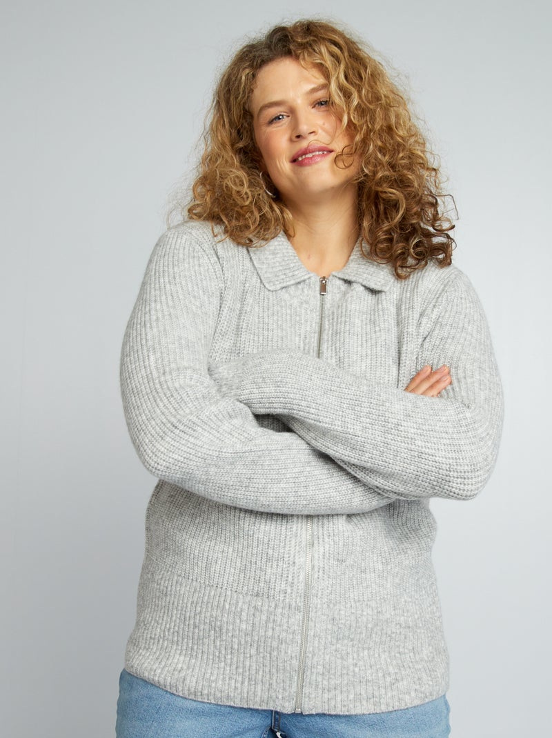 Cardigan con zip collo alto grigio - Kiabi