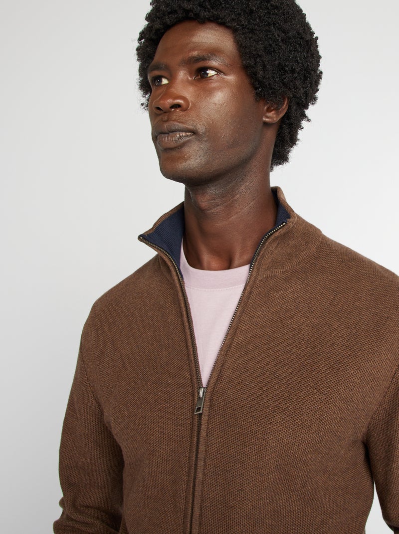 Cardigan con zip collo alto MARRONE - Kiabi
