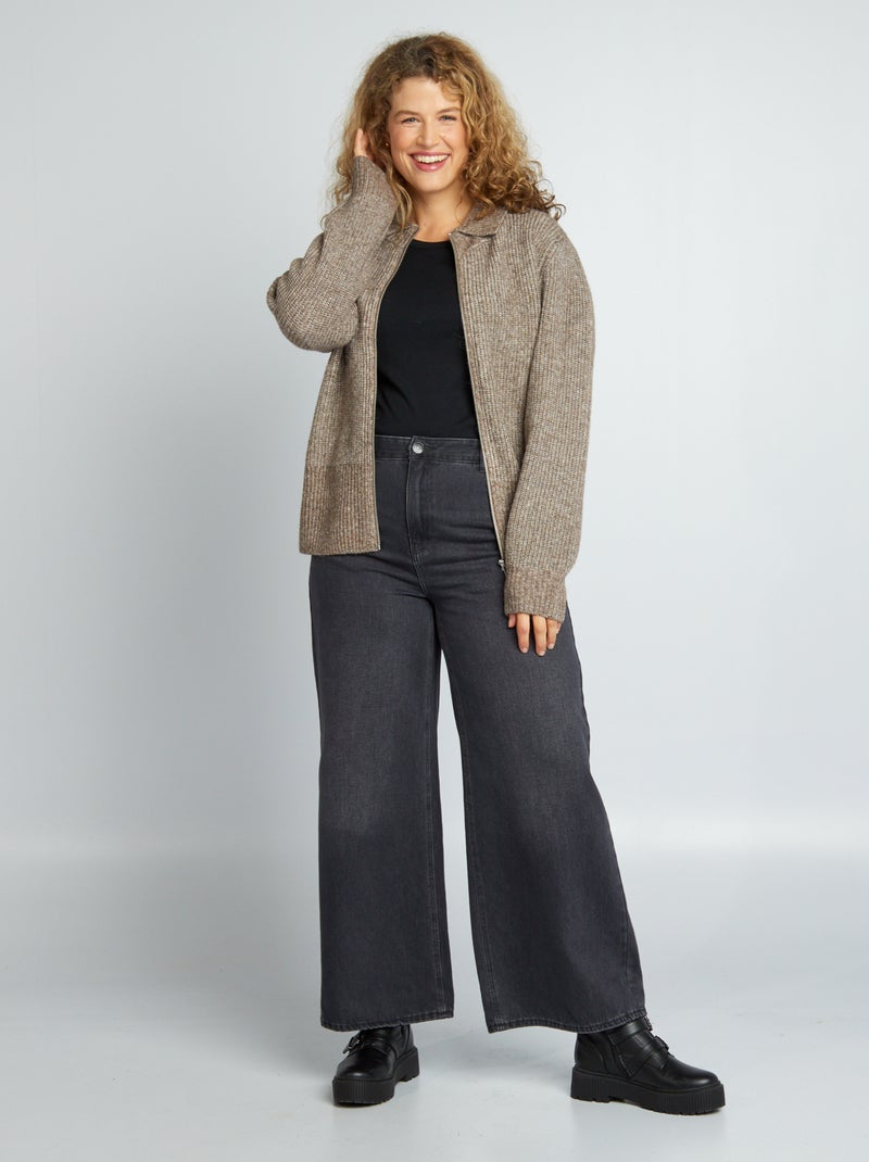 Cardigan con zip collo alto MARRONE - Kiabi