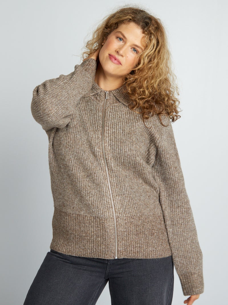 Cardigan con zip collo alto MARRONE - Kiabi
