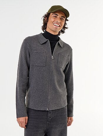 Cardigan con zip e collo a camicia