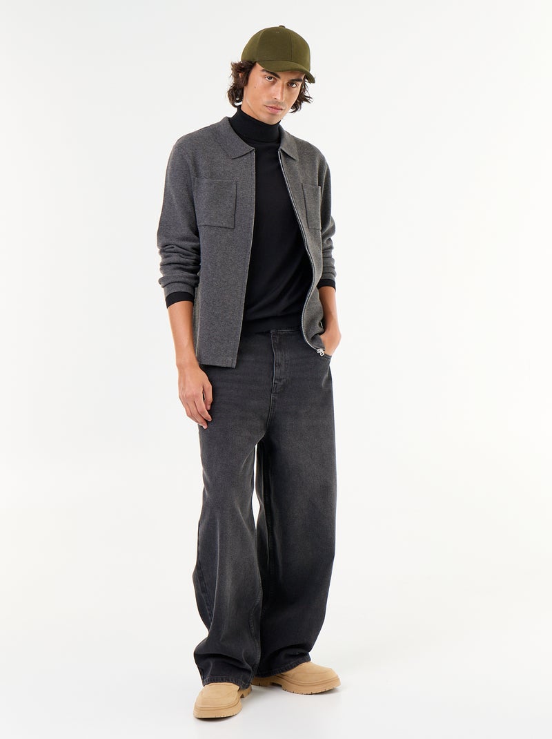 Cardigan con zip e collo a camicia Grigio - Kiabi