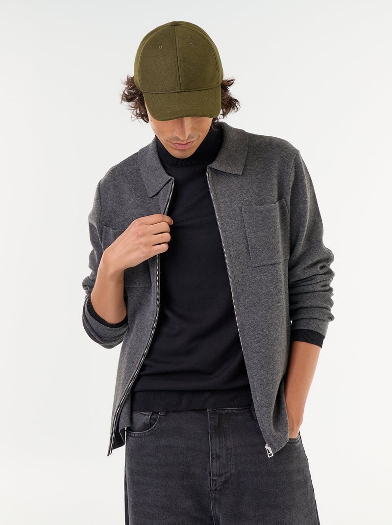 Cardigan con zip e collo a camicia Grigio - Kiabi