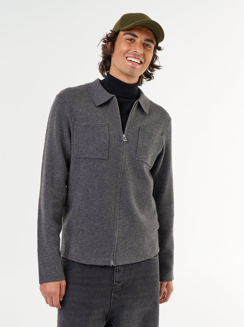 Cardigan con zip e collo a camicia Grigio - Kiabi