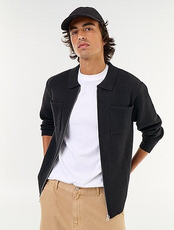 Cardigan con zip e collo a camicia