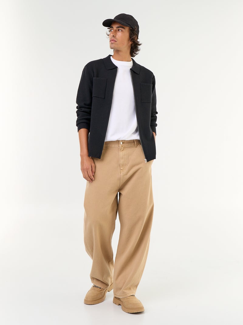Cardigan con zip e collo a camicia Nero - Kiabi