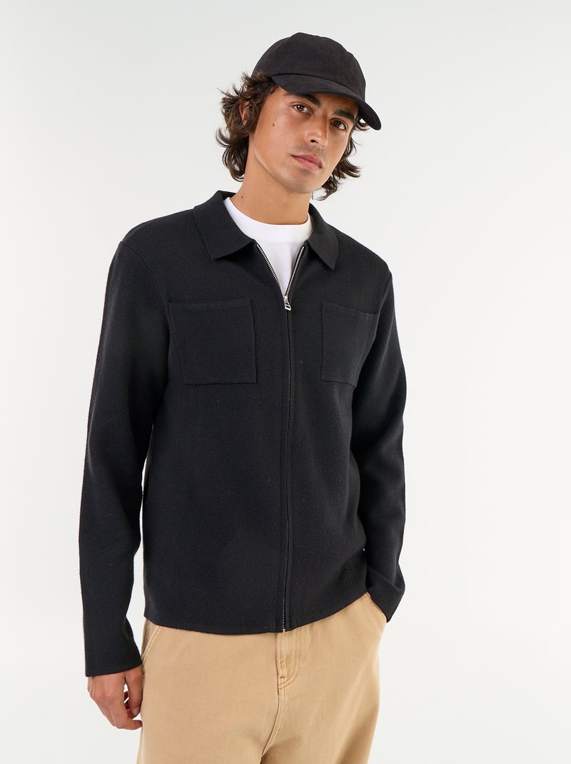 Cardigan con zip e collo a camicia Nero - Kiabi