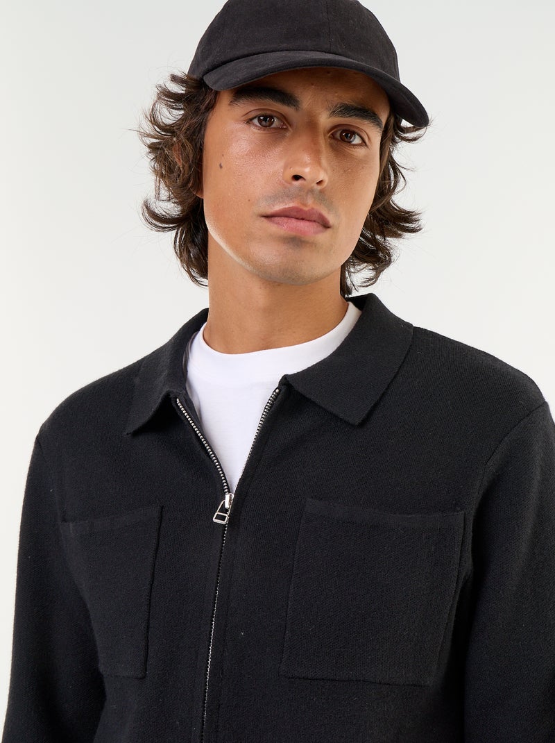 Cardigan con zip e collo a camicia Nero - Kiabi
