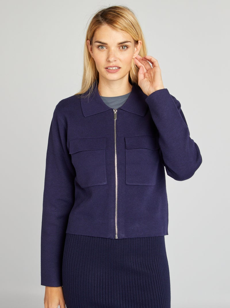 Cardigan con zip e collo a polo BLU - Kiabi