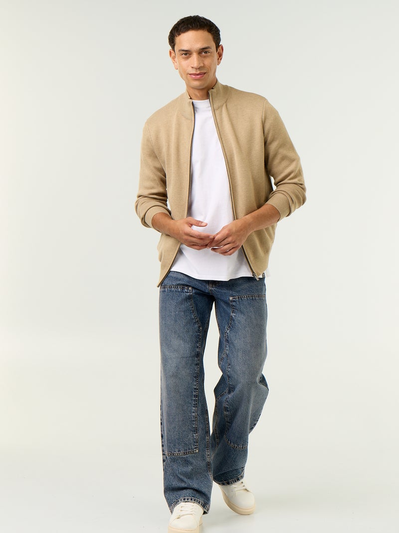 Cardigan con zip e collo alto Beige - Kiabi