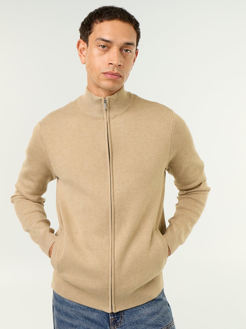 Cardigan con zip e collo alto Beige - Kiabi