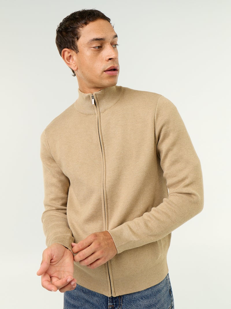 Cardigan con zip e collo alto Beige - Kiabi