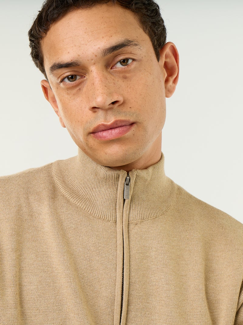 Cardigan con zip e collo alto Beige - Kiabi