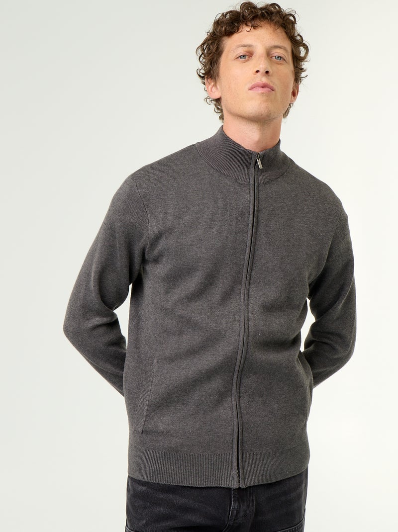 Cardigan con zip e collo alto Grigio - Kiabi