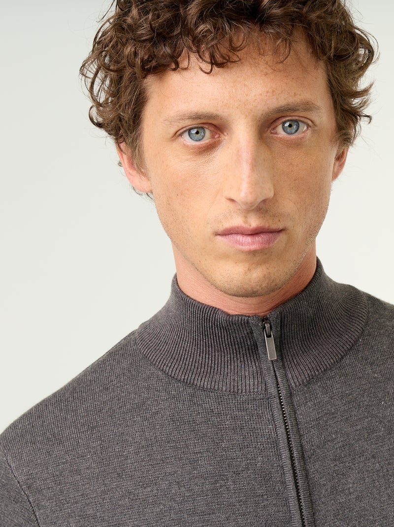 Cardigan con zip e collo alto Grigio - Kiabi