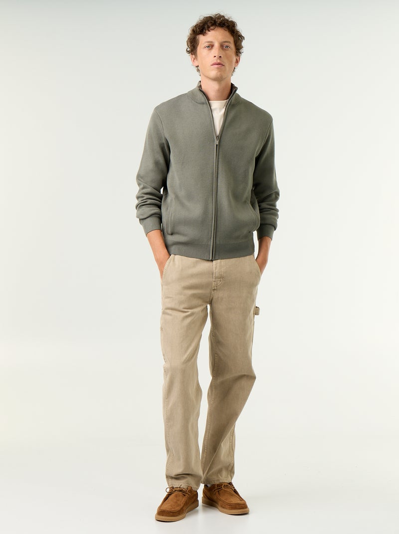 Cardigan con zip e collo alto Verde - Kiabi