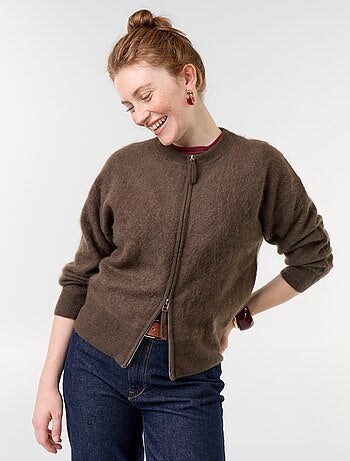 Cardigan con zip 100% lana - Premium