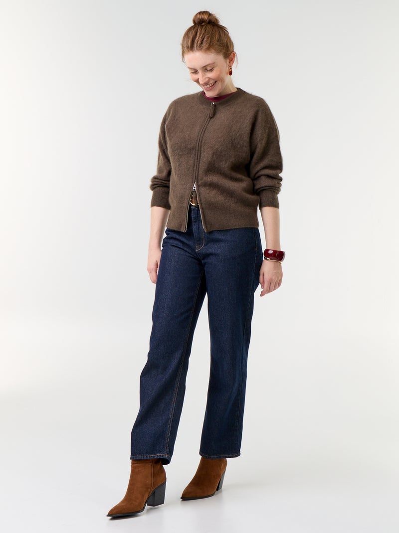 Cardigan con zip in lana Marrone - Kiabi