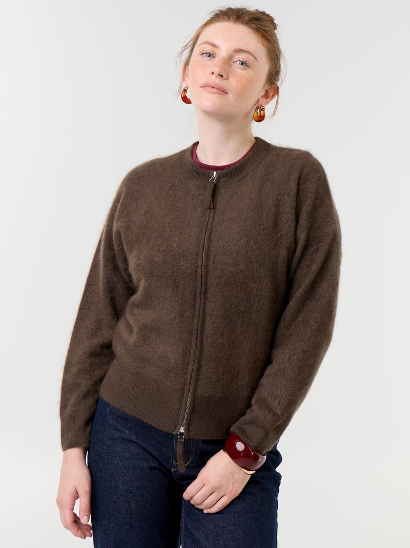 Cardigan con zip in lana Marrone - Kiabi
